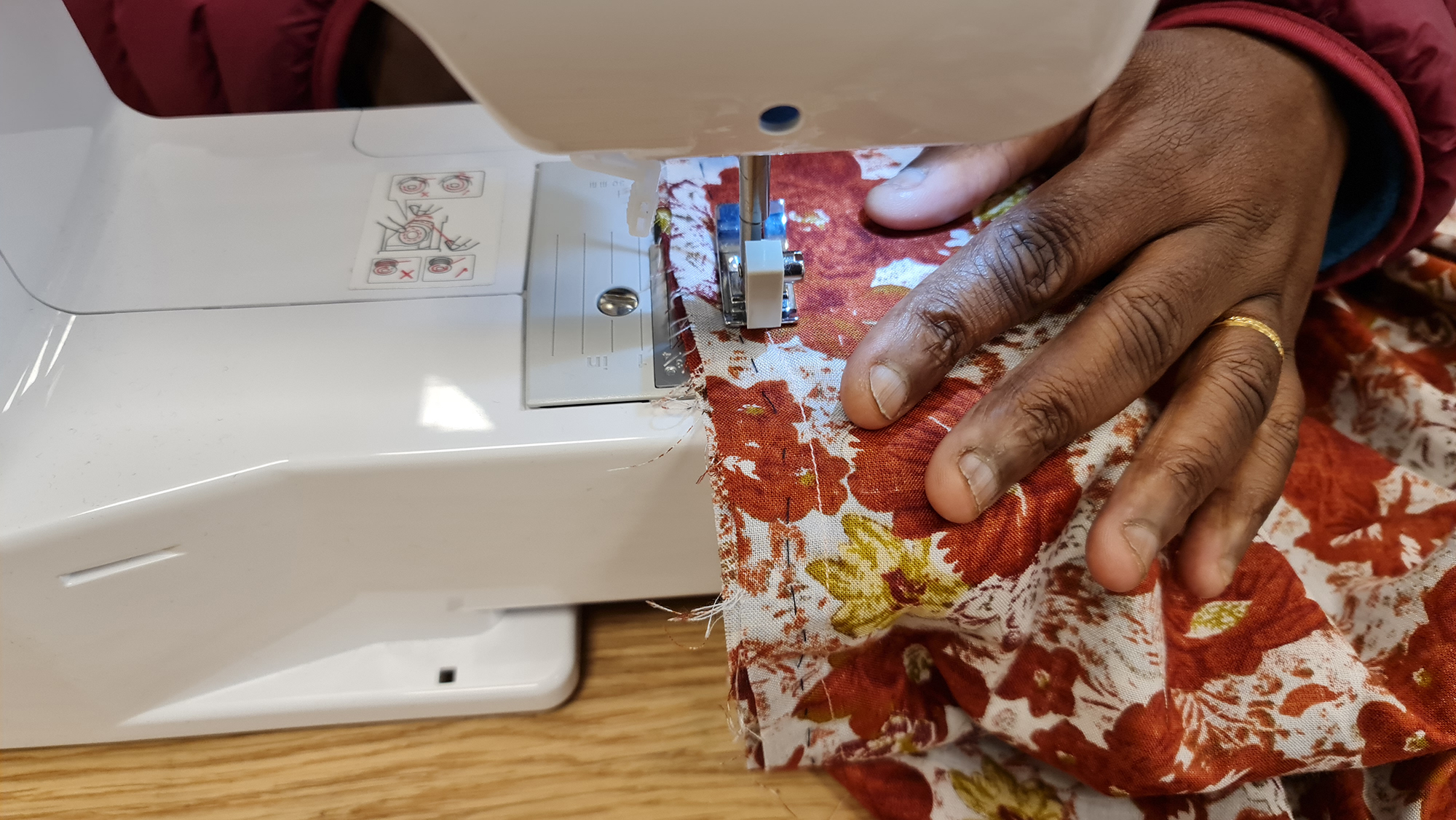 sewing at a machine